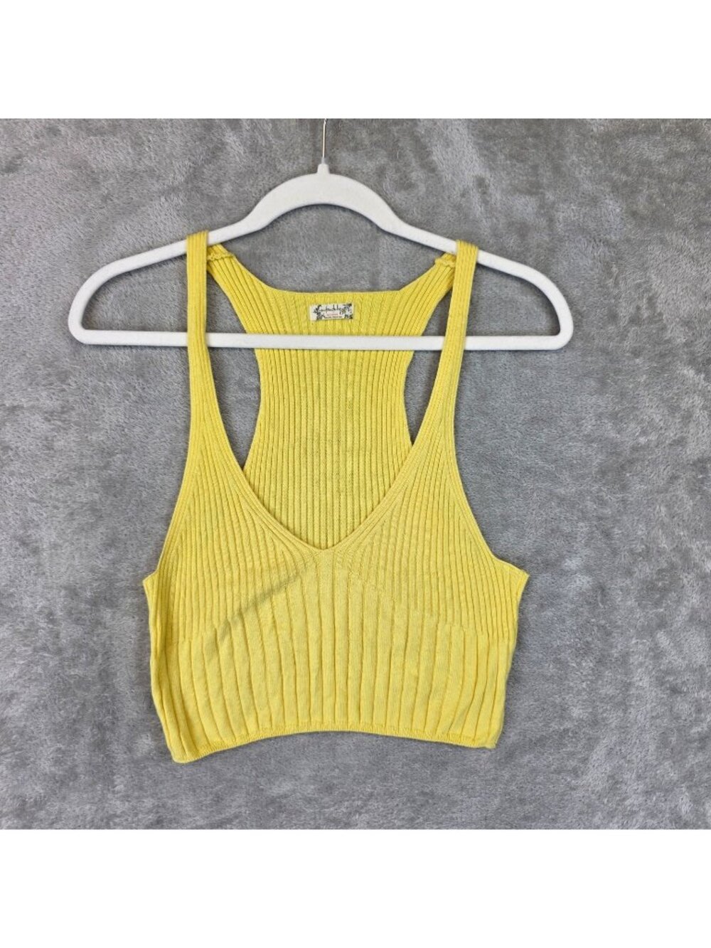 Intimately Free People Tank Womens S Yellow Ribbed Knit Racerback Crop Top Cami